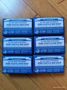 Dr Bronner's Pure Castille Peppermint Bar Soap, 5 Ounce (Pack of 6) Fair Trade - Picture 1 of 3
