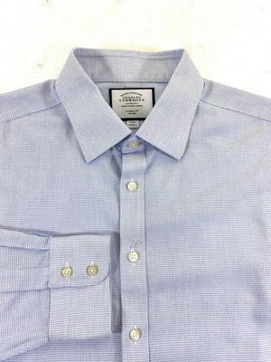 Charles Tyrwhitt Men's Classic Fit Non-Iron Woven Blue Check Dress Shirt 17/35 - Image 1 of 4