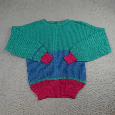 Colours by Alexander Julian Sweater Mens Small Green Blue Colorblock Cable Knit - Image 1 of 4