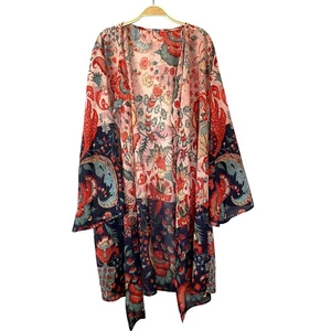 Boho-Kimono Paisley Blumen Herbst Wickeloptik Damen Einheitsgröße Oversize Maxi vorne offen Artwork - Bild 1 von 9