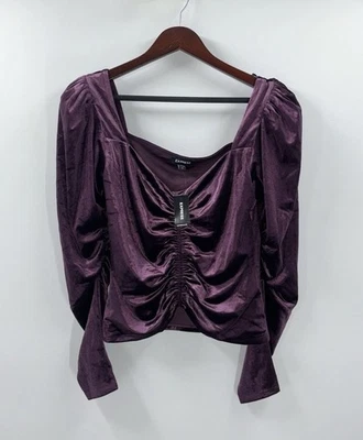 Top Express Púrpura Terciopelo Acanalado Manga Larga Para Mujer Talla Mediana Nuevo Con Etiquetas Foto 1 de 4