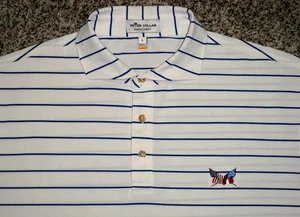 Herren PETER MILLAR Sommer Komfort Polo L WEISS gestreift mit SECESSION Golf Mbr Logo - Bild 1 von 3