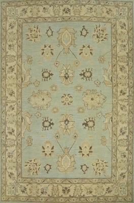 Transitional Light Blue Oushak Turkish Rug 9x12 Ft Vegetable Dye Floral Carpet - Image 1 of 4