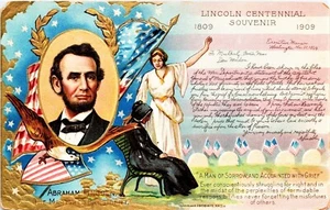 c.1909 ABRAHAM LINCOLN Centennial of Birth, Patriotic, Portrait, Stars & Stripes - Bild 1 von 2