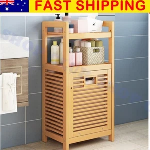 Wooden Bamboo Laundry Hamper Tilt Out Liner Bag Shelf Organizer Clothes Basket - Picture 1 of 7