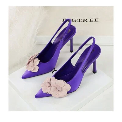 Zapatos para mujer ahuecados punta correa tacón alto flor gatito tacón zapatos Foto 1 de 4