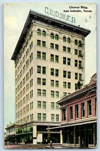 1918 San Antonio Texas TX Vintage Postcard Clower Building Street Man On Bicycle - Picture 1 of 2