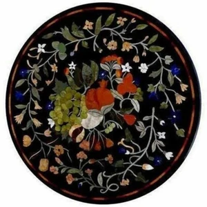 24 Zoll exklusiver schwarzer Marmortisch Pietra Dura Arbeit handgefertigte Ku... - Bild 1 von 8