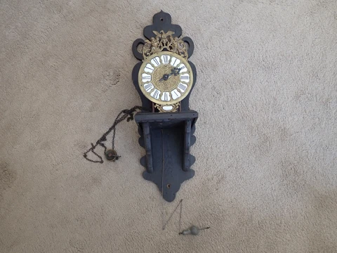 ANTIQUE FRENCH CROWN WHEEL LANTERN CLOCK 11 INCH TALL BRACKET FOLDING PENDULUM Cover