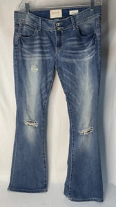 Hint Jeans Womens Sz 31 Blue Denim Pants Jeans Distressed Boot Cut Sequins Y2K - Picture 1 of 12