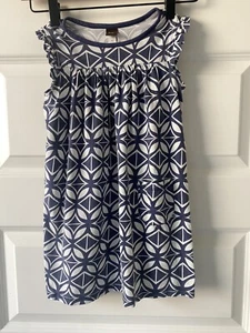 Tea Collection Girls Navy & White Geometric Shift Dress Ruffle Sleeve Size 6 - Picture 1 of 11