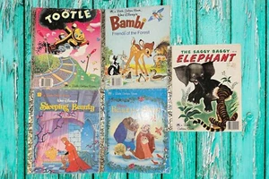 Vintage kleine goldene Bücher Tootle, Bambi, schlafende Schönheit, weiser Baggy Elefant - Bild 1 von 7