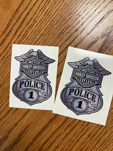 Fits Harley Davidson Fuel Tank Motorcycle Decals Police Silver Badge Set of 2 - Bild 1 von 2