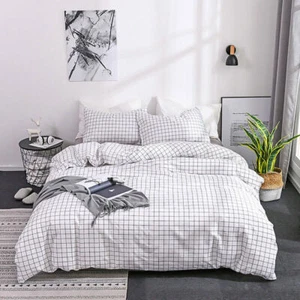 Home Comforter Bedding Set Duvet Cover Pillowcase Euro 2-3 Pcs Black White Plaid - Picture 1 of 16