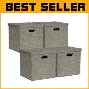 Luxurious Foldable Storage Baskets - Set of 4 Coffee Fabric Cubes with Lids - Picture 1 of 8