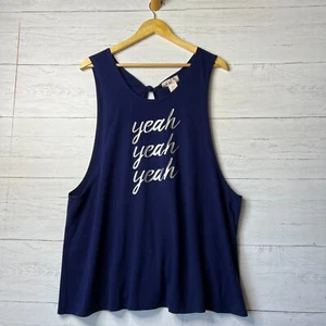 OVP Tank Top Damen Größe XL marine mit silberner Schrift Yeah Yeah Yeah hinten offen - Bild 1 von 21