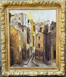 Original Vintage MCM Oil Painting, Village/City Paris, Robert Ricart  17" x 20" - Picture 1 of 7
