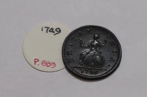 🧭 🇬🇧 UK GB FARTHING 1749 UNUSUAL SHARP DETAILS B85 #Z8937 - Imagen 1 de 2