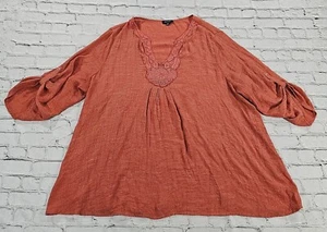 Spense Woman Coral Crochet Neckline 3/4 Sleeve Blouse Top WOMENS SIZE 3X - Picture 1 of 10