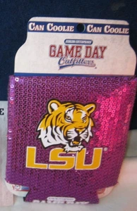 LSU Tigers Can Coolie Koozie Sleeve Louisiana college NCAA Souvenir Sequins NEW - Picture 1 of 5