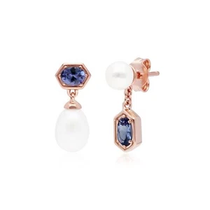 Moderno Perla & Tanzanite Mischia e Abbina Goccia Orecchini IN Rosa Str Argento - Foto 1 di 2