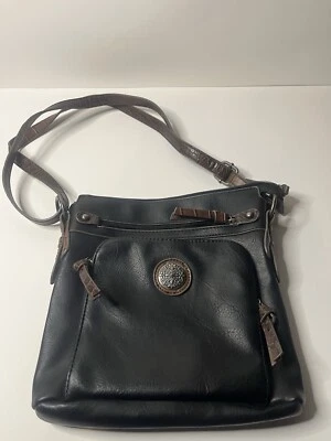 Bolso de Mano Bueno Bandolera Negro Tostado Plata Imitación Cuero Cartera Bolso de Hombro Foto 1 de 4