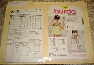 Burda Sewing Pattern 7109 Lingerie BABY DOLL PJ's & NIGHTGOWN Sz 10 - 24 UC - Picture 1 of 4