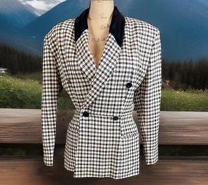 VINTAGE TAHARI 100% WOOL BLACK & CREAM HOUNDSTOOTH BLAZER SIZE 4 - Picture 1 of 9