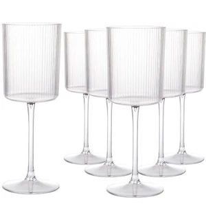 12 Pcs Plastic Ribbed Wine Glasses 10 Oz Plastic Square Wine Glasses With Stem D - Picture 1 of 9