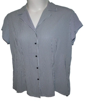 Covington Woman Blue Black Striped Collared SS Button Up Shirt 16W/18W - Image 1 of 4
