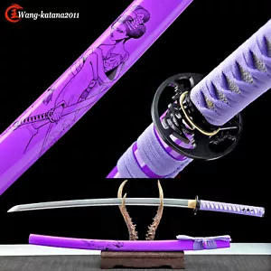 Espada Aguda Samurai Japonés Doblada Acero 1095 Púrpura Katana Belleza Damasco Nueva - Imagen 1 de 10