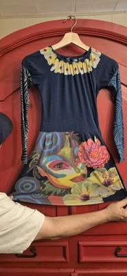 Desigual Girls 9-10 Cirque Du Soleil Dress Bright Face Acrobat Flowers Circus  - Image 1 of 4