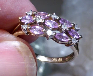 9ct Gold Pink Sapphire Diamond Ring .37ct UK Hallmark Size L Gift Box - Picture 1 of 20