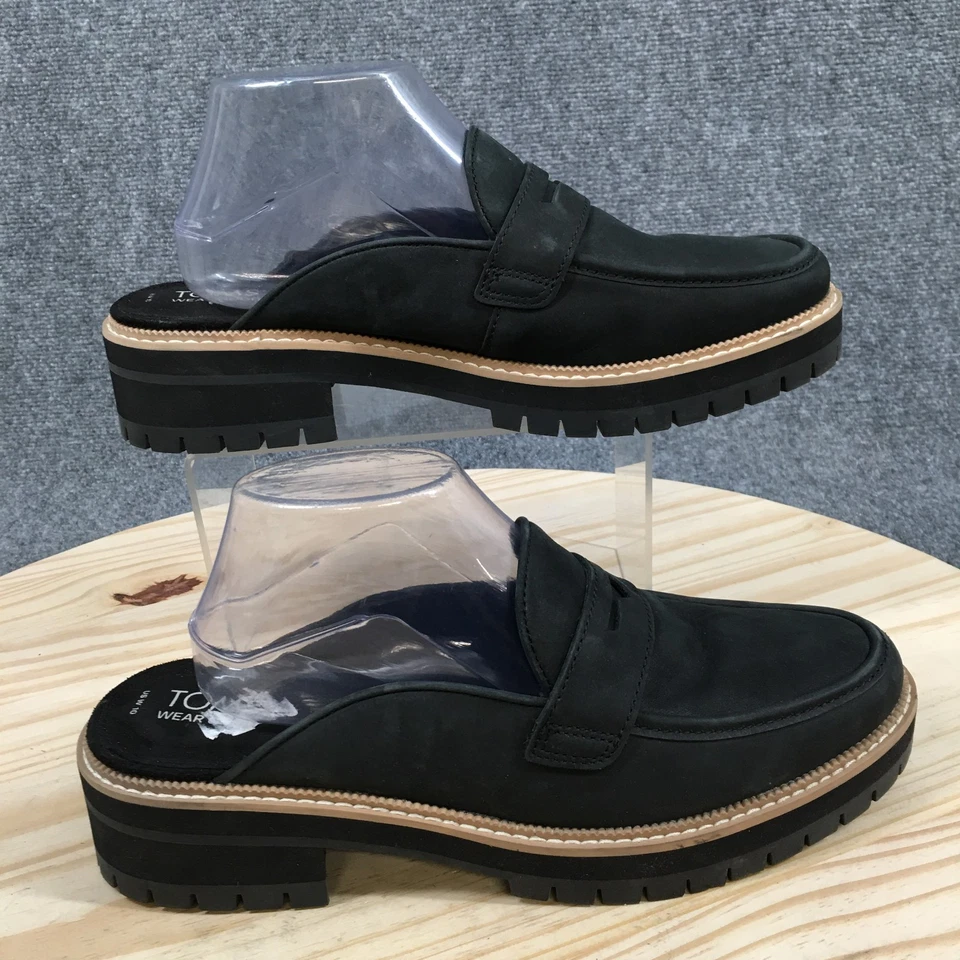 Toms Shoes Womens 10 Black Cara Mule Penny Loafers Leather Lug Sole 10020809 - Image 1 of 4
