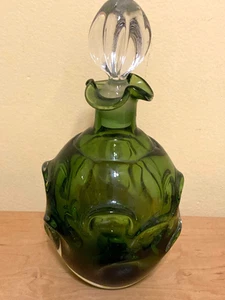 Vintage Studio Kunst Glas DEKANTER MCM Smaragdgrün Daumen Druck Design - Bild 1 von 7