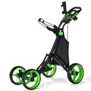 Carro de empuje de golf Costway plegable de 4 ruedas con bolsa marcador mango ajustable verde - Imagen 1 de 12