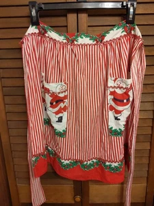 Vintage Weihnachts Halbschürze 50er Jahre Weihnachtsmann tanzt 2 Taschen  - Bild 1 von 10