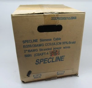 Specline SL-RG-59R/SM-SB Siamese Cable 20AWG 500ft Black NEW - Picture 1 of 4
