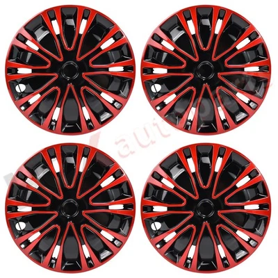 4 piezas cubiertas de rueda de 14" tapacubos a presión de llanta completa se adapta a llantas de neumático/acero R14 rojas Foto 1 de 4