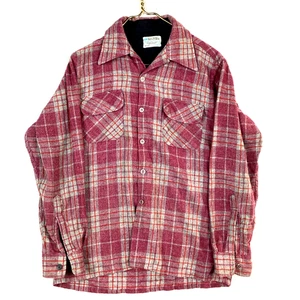 Vintage 1970s JC Penney Wool Flannel Shirt Medium Plaid Long Sleeve Loop Collar - Picture 1 of 3