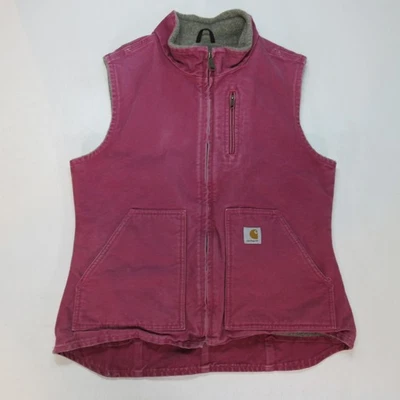 Carhartt WV001 RBY Vest Womens Medium Raspberry Pink Sherpa Lined Canvas Work - Image 1 of 4