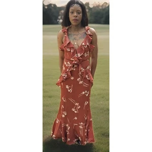ASTR The Label Sleeveless Floral Ruffle Maxi Dress Sz S Brown Rust ADR100104 EUC - Picture 1 of 12