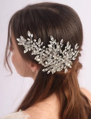Pinzas para el cabello de cristal con estrás para novia plateadas accesorios de boda postizo grande Foto 1 de 4