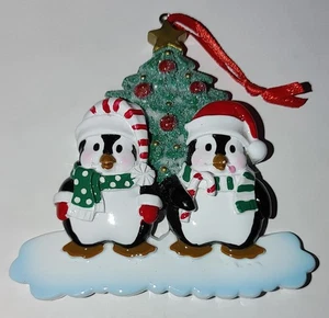 "Dos pingüinos festivos de vacaciones de colección con árbol de Navidad 3 1/2""" - Imagen 1 de 2