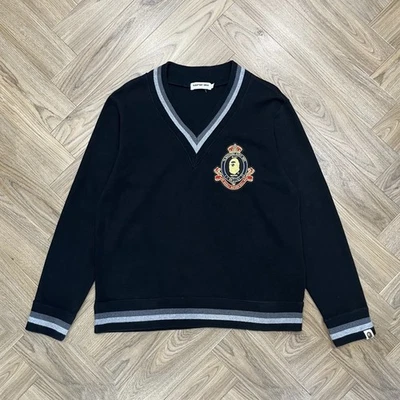 A Bathing Ape Pullover College V Neck Black Knit Sweatshirt Men’s L - Image 1 of 4