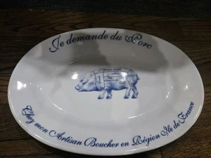 Williams Sonoma Französisch Blau Weiß Je Demande du Porc Oval Servierplatte  - Bild 1 von 4