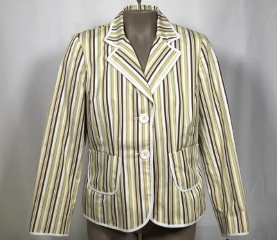 Blazer feminino Focus 2000 vintage listrado de giz listrado limão pequeno novo com etiquetas - Imagem 1 de 4