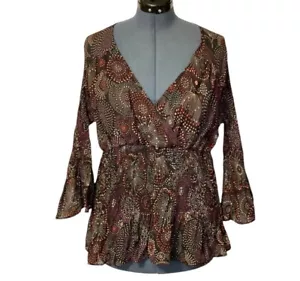 CATO WOMAN Women's Size 18/20W V-Neck Crossover Bodice Crinkle Top Multicolor - Picture 1 of 6