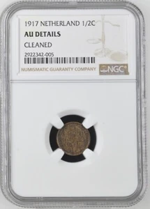 1917 Netherlands 1/2 Cent - Wilhelmina - NGC AU Details (Cleaned) - Picture 1 of 2