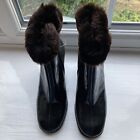 Pertti Palmroth Black Patent Ankle Boots With Brown Faux Fur Trim Size 3 NEW